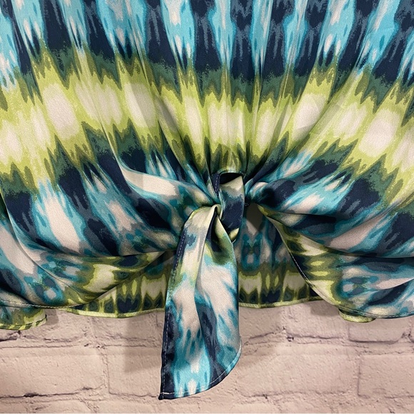 Chicos Womens Tunic 2 US 12/14 Abstract Print Tie Front Short Sleeve Lightweight - Picture 2 of 5